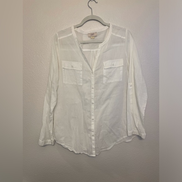 LOFT Tops - LOFT Women's White Button-Down Cotton Shirt Size M